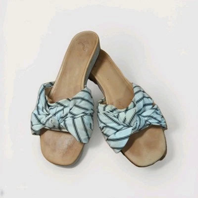 Joie Fabrizia Slip On Sandals Womens 7.5 White Black Striped Knot Bow - Image 1 of 4