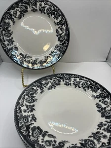 Spode Delamere Black 7.75" Salad Plate Off White Black Floral rim S3784-A8 - Picture 1 of 15