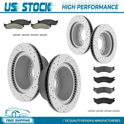 Rotores perforados delanteros y traseros 2x2/4x4 + pastillas de freno para Dodge Ram 2500 3500 2003-2008 Foto 1 de 4