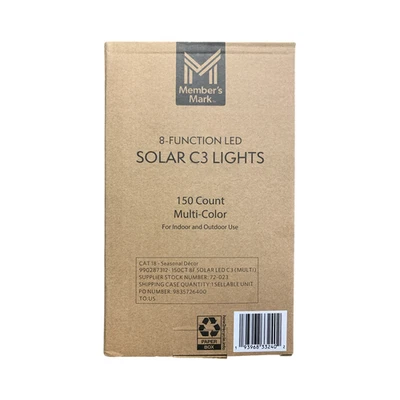 Member's Mark 8-Function LED Solar C3 String Lights, Multi-Color, 150ct, 74.5' - Image 1 of 3