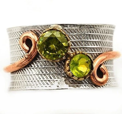 Natural Peridot 925 Solid Genuine Silver Ring Sz 7.5 @2-7 - Image 1 of 3
