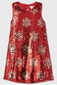 Cat & Jack Red Silver Reversible Flip Sequin Snowflake Dress Size XL (14/16) - Picture 1 of 8