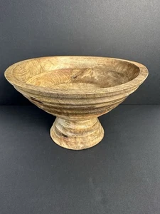 Mango Wood Footed Bowl, 9-3/4”Rnd x 5-1/2”H, 5 Qt Fruit Bowl - Picture 1 of 7