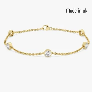 Sparkle 0.50 Ct D-E/VVS Round Lab Grown Diamond Chain Bracelet Yellow Gold - Picture 1 of 14