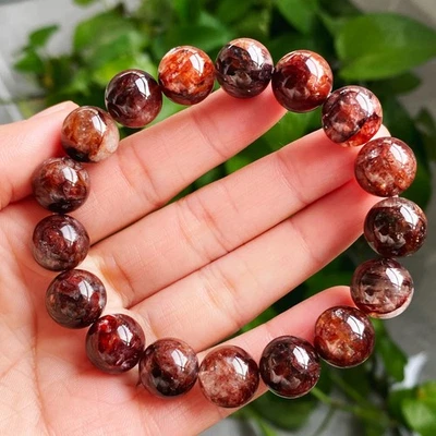 Pulsera de cuentas de cristal de cuarzo fantasma multiinclusiones rojo natural de 12 mm 2517 Foto 1 de 4