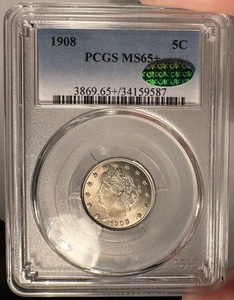 1908 5c PCGS MS 65+ CAC Liberty Nickel - Picture 1 of 4