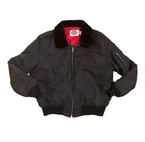 Chaqueta de bombardero Dickies vintage para hombre XL roja forrada cuello de piel sintética años 80 EE. UU. - Imagen 1 de 3