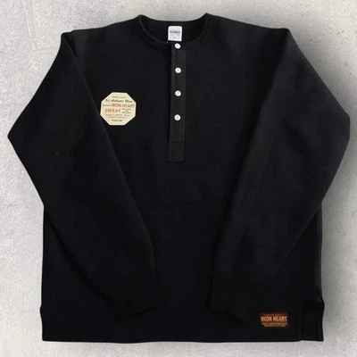 IRON HEART IHTL-2401 Suéter Cuello Henley Sudaderas Negras Hechas en JAPÓN Grandes Foto 1 de 4