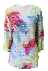 Soft Surroundings Tunic Top Sz Medium Brushstrokes Watercolor V Neck Colorful - Picture 1 of 5