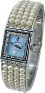 Oskar Emil BIARRITZ elegante perlverzierte Edelstahl-Armreifuhr - Bild 1 von 4