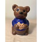 Ceramic Teddy Bear Cookie Jar Blue Shirt Chocolate Chip - 2 Pieces