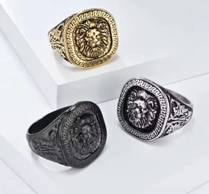 Edelstahl Löwe Ring Silber Gold Schwarz Löwenkopf Lion Herren Ring 17g 59 bis 75 - Bild 1 von 7