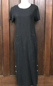 Studio Ease Black Linen Blend Maxi Sheath Dress W/ Pockets Women’s Size 10P - Picture 1 of 10