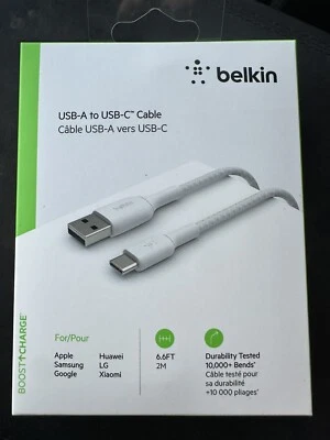 Belkin Boost Charge USB-A to USB-C Cable 6.6FT  Durable Braided WHITE - Image 1 of 2