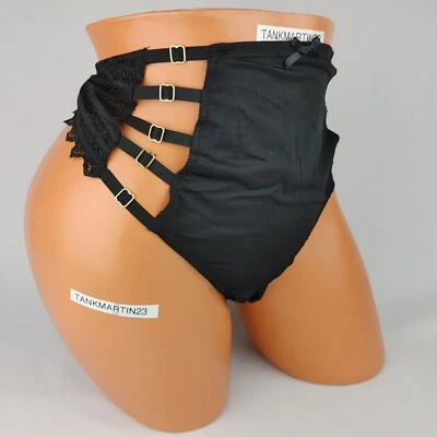 Lane Bryant Cacique 14/16 Sexy Split Gusset Thong Black Gold Buckle Plus Panties - Image 1 of 4