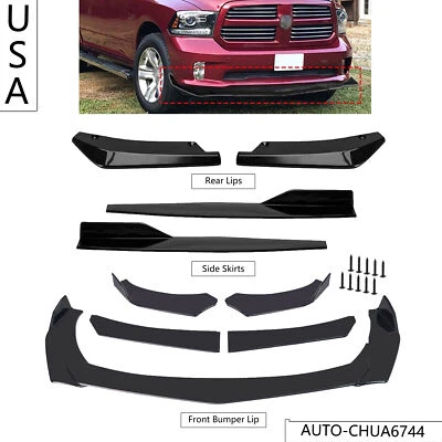 Kit de carrocería de alerón inferior divisor de labios parachoques delantero negro brillante para Dodge RAM 1500 Foto 1 de 4