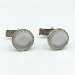 Vtg Faux Moonstone Lucite Silver Tone Round Cufflinks Iridescent 5/8" Diameter - Picture 1 of 5