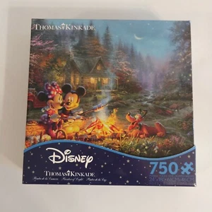 Disney Thomas Kinkade Mickey and Minnie Sweetheart Campfire Jigsaw Puzzle 750 Pc - Picture 1 of 2