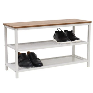 Schuhbank mit Sitzfläche Holz - 80x30x45 Schuhregal Metall - Garderobenbank Flur - Bild 1 von 8