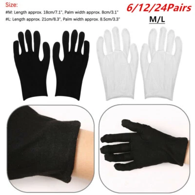 12 pares de guantes de trabajo finos de algodón suave para inspección de joyas de monedas M/L Foto 1 de 4