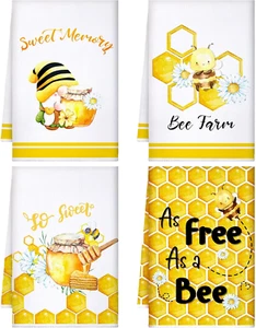 Mixweer 4 Pcs Summer Bee Kitchen Towels Honeybee Gnome Hand Dish Towels Absorben - Afbeelding 1 van 12