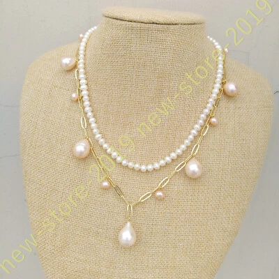 Collar de perlas blancas multicolores multicolores 2 filas raro natural del Mar del Sur 18" 19" 14kGP Foto 1 de 4