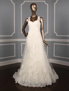 PRONOVIAS Petunia Diamond White Fit Flare Sweetheart Lace Wedding Dress 8 NEW - Picture 1 of 12