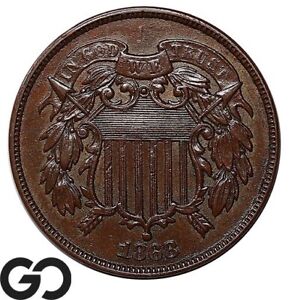 1868 Two Cent Piece, Choice AU++/Unc ** Free Shipping!