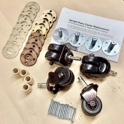 Double/Dual Rubber Wheels Caster Kit For Upright Pianos - 4 Casters+Hardware Set - Image 1 of 4