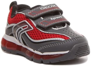 Geox J Android Kinder Two Strap Hook Loop Trainer in Grau Rot Größe UK 7 - 13 - Bild 1 von 12