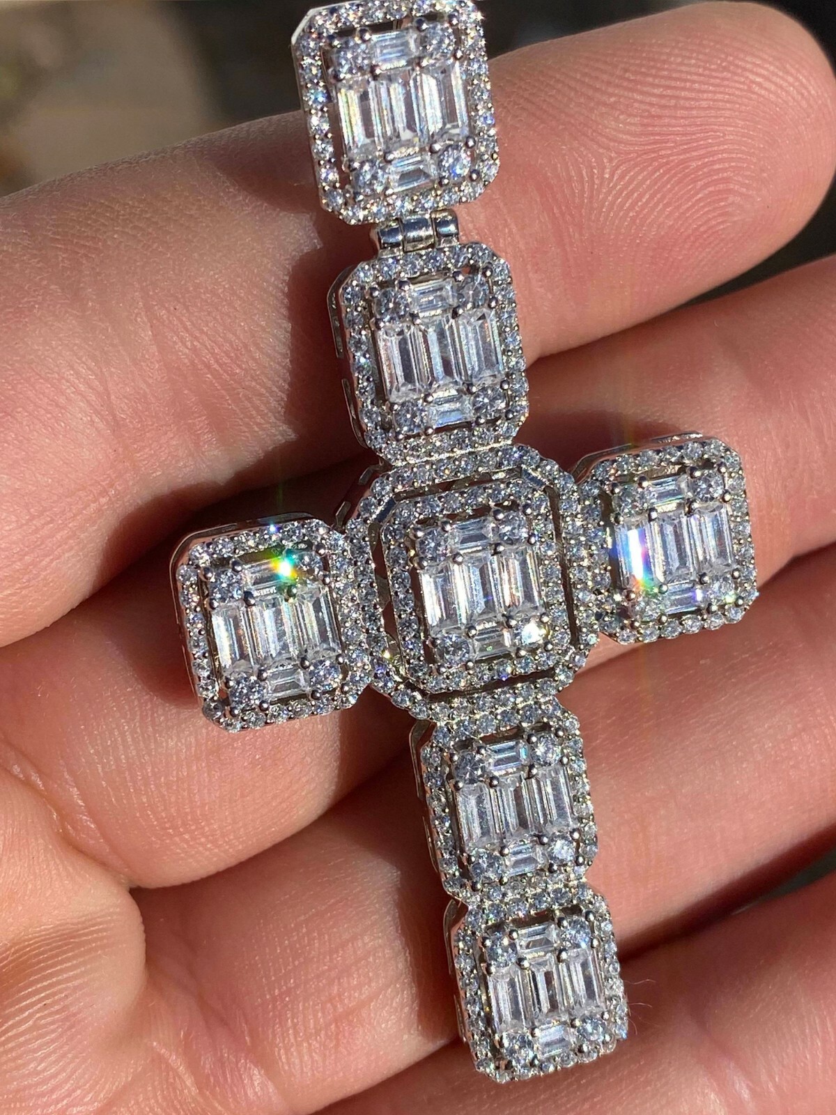 Iced Baguette CZ Cross Necklace 