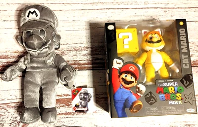 The Super Mario Bros Figures Lot of 2. Metal Mario Plush, 9" & Cat Mario Figures - Image 1 of 4