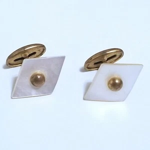 RARO GEMELOS VINTAGE MADREPERLA FORMA DIAMANTE MOPA TONO DORADO - Imagen 1 de 6