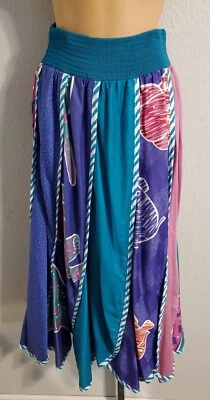 Falda acampanada vintage JEANNE MARC púrpura verde azulado estampado animal talla pequeña 8/10 algodón Foto 1 de 4