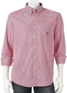 New Chaps Men's Classic-Fit Button-Down Easy-Care Shirt Red Stripes Long Sleeves - Picture 1 of 2