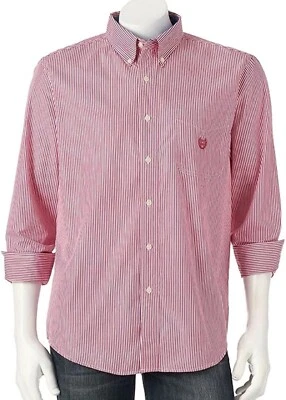 New Chaps Men's Classic-Fit Button-Down Easy-Care Shirt Red Stripes Long Sleeves - Image 1 of 2