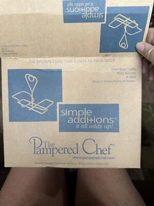 PAMPERED CHEF SIMPLE ADDITIONS & 2 white SQUARE BOWLS + caddy - Picture 1 of 9