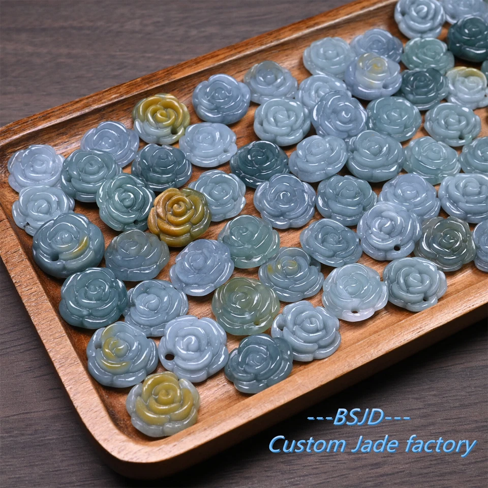 Copo de Nieve Natural Rosa Flor Azul Guatemalteca Jadeíta Azul Cuentas Jade Foto 1 de 4