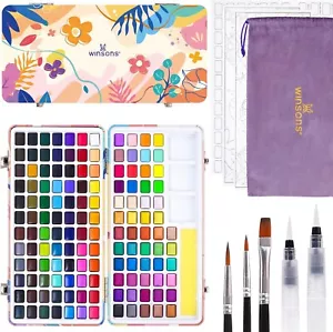 WINSONS Solid Vibrant Non Toxic Watercolours Paint Set With Brushes - 138 - Picture 1 of 7
