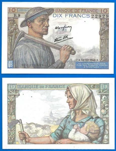 France 10 Francs 1942 15 October Serie B Mineur Collier WWII Frcs Free Ship Wrld - Picture 1 of 3