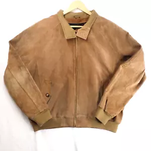 ORVIS Large Men's Suede Leather Zip Bomber Jacket Plaid Flannel Lined Size - Picture 1 of 19