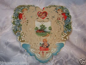 Antique Valentine's Day Valentine Greetings Card Lace Heart Whitney Made - Picture 1 of 2