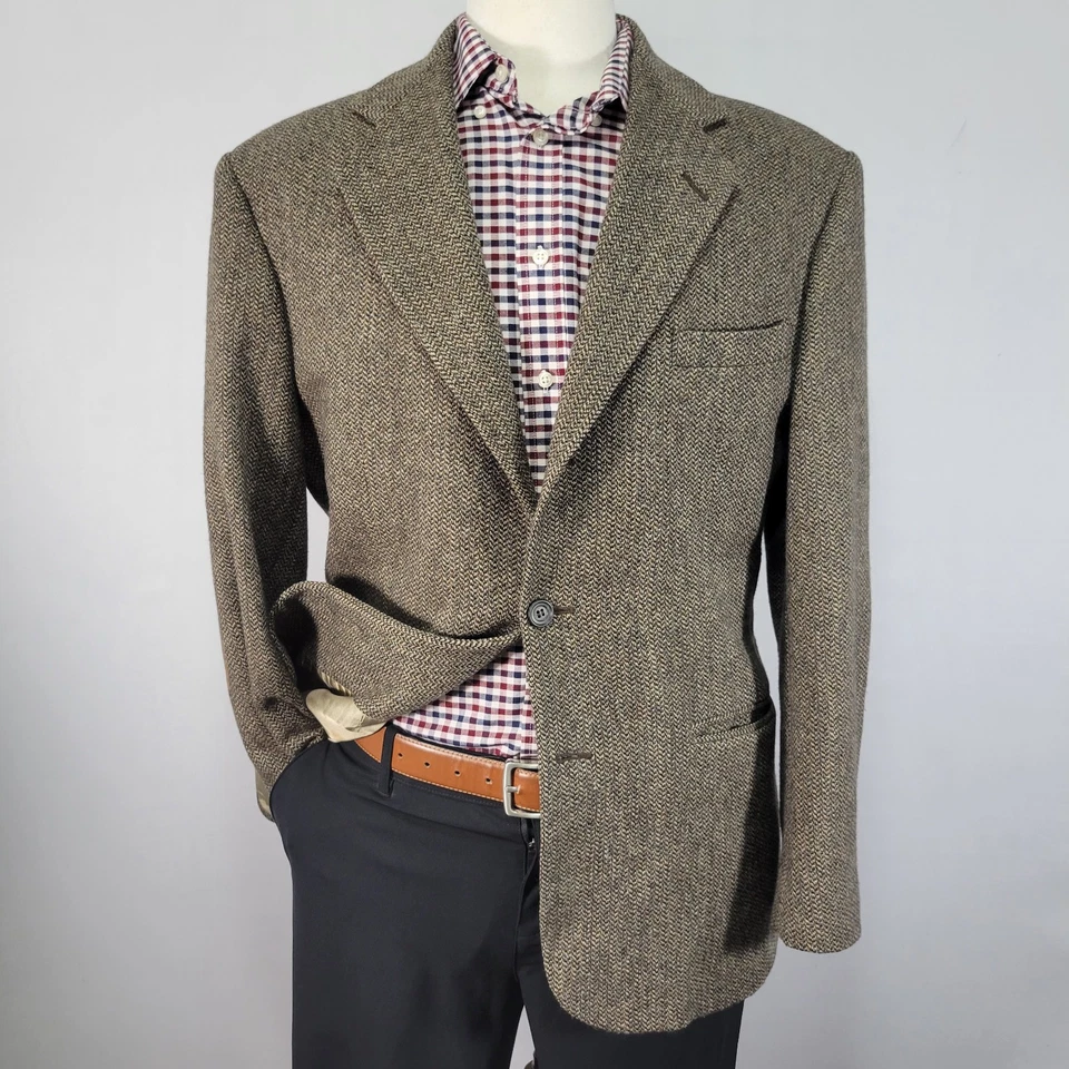 Abrigo Blazer Deportivo Stafford Para Hombres Tweed Dos Botones Marrón Espiga Cordero Lana 42R Foto 1 de 4