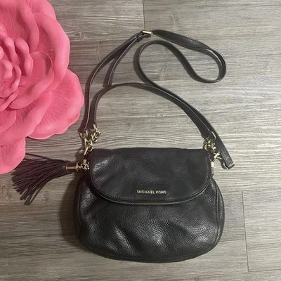 MICHAEL Michael Kors Black Bedford Tassel Pebbled Leather Shoulder Crossbody Bag - Image 1 of 4
