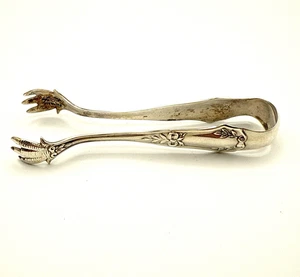 1920s Meriden Britannia Sterling Silver Sugar Tongs Floral Design Bird Claw - Picture 1 of 9