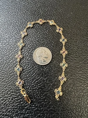 Brazalete/tobillo de cadena multicolor relleno de oro amarillo de 18k, 9,5 pulgadas Foto 1 de 3