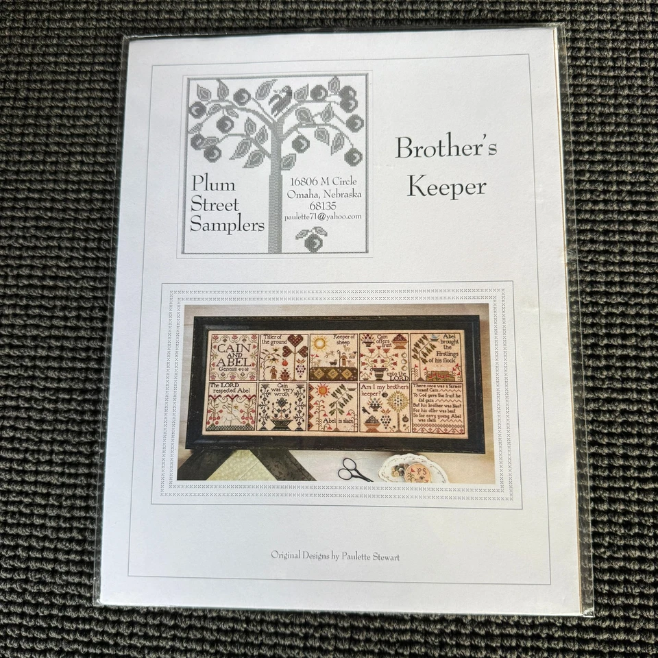 Plum Street Samplers Brother's Keeper Cain and Abel Bible Cross Stitch Pattern - Image 1 of 3