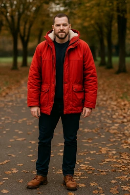 Chaqueta DB Supply Hombres XL Roja Parka Sherpa Capucha Militar Aislada Impermeable Granero Foto 1 de 4