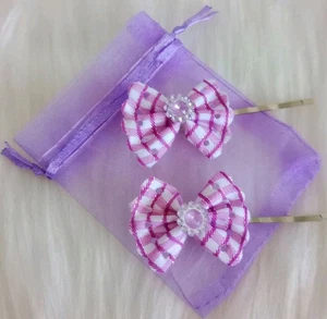 Girl's Set of 2 Handmade Purple Plaid Flower Hair Clips Girl's Accessories New - Picture 1 of 4