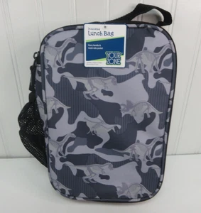 Your Zone Unisex Gray Dinosaur Camo Insulated Polyester Reusable Lunch Bag New - Picture 1 of 23